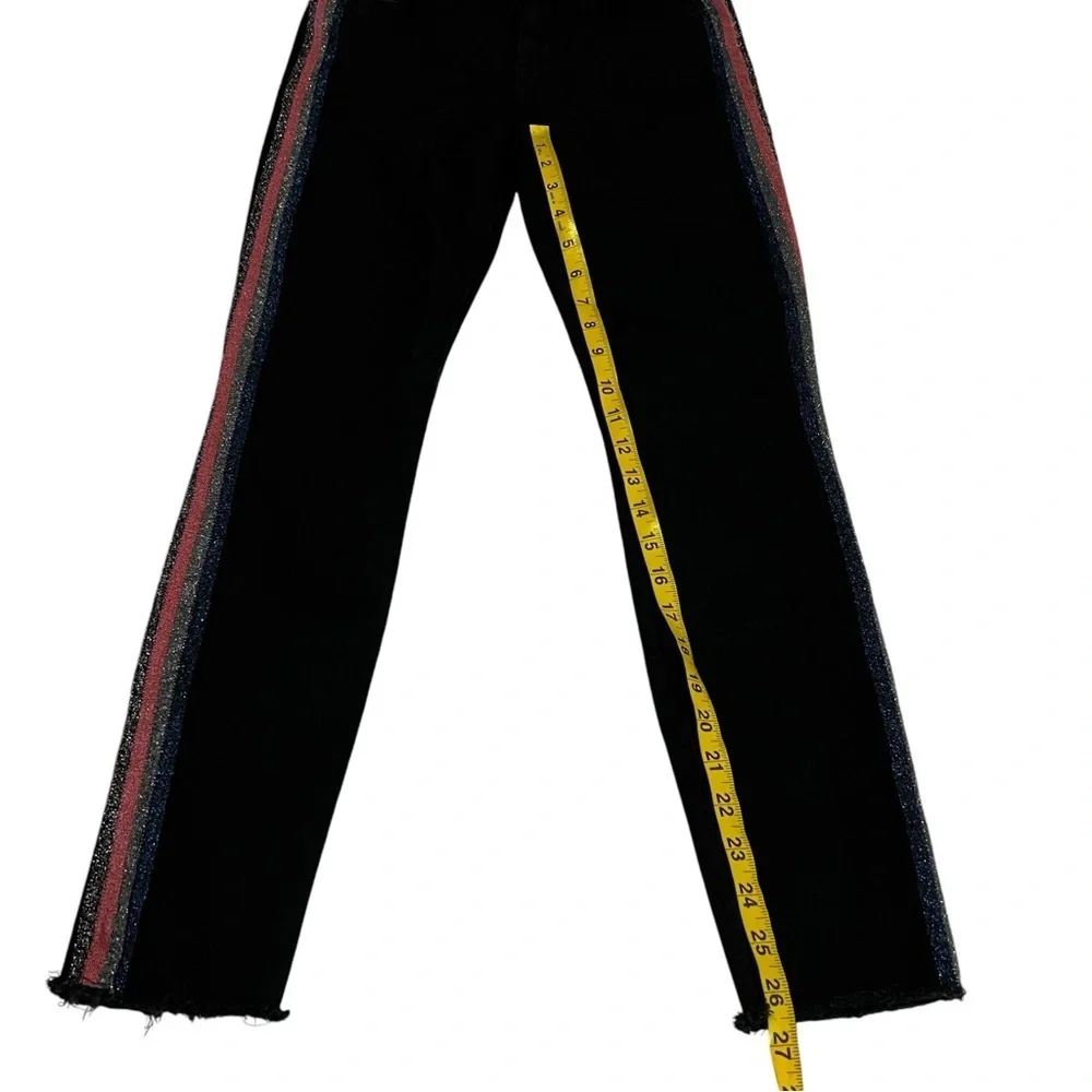 Mother High Waisted Looker Ankle Fray Black Guilty Glitter Racer Stripe Jeans 26